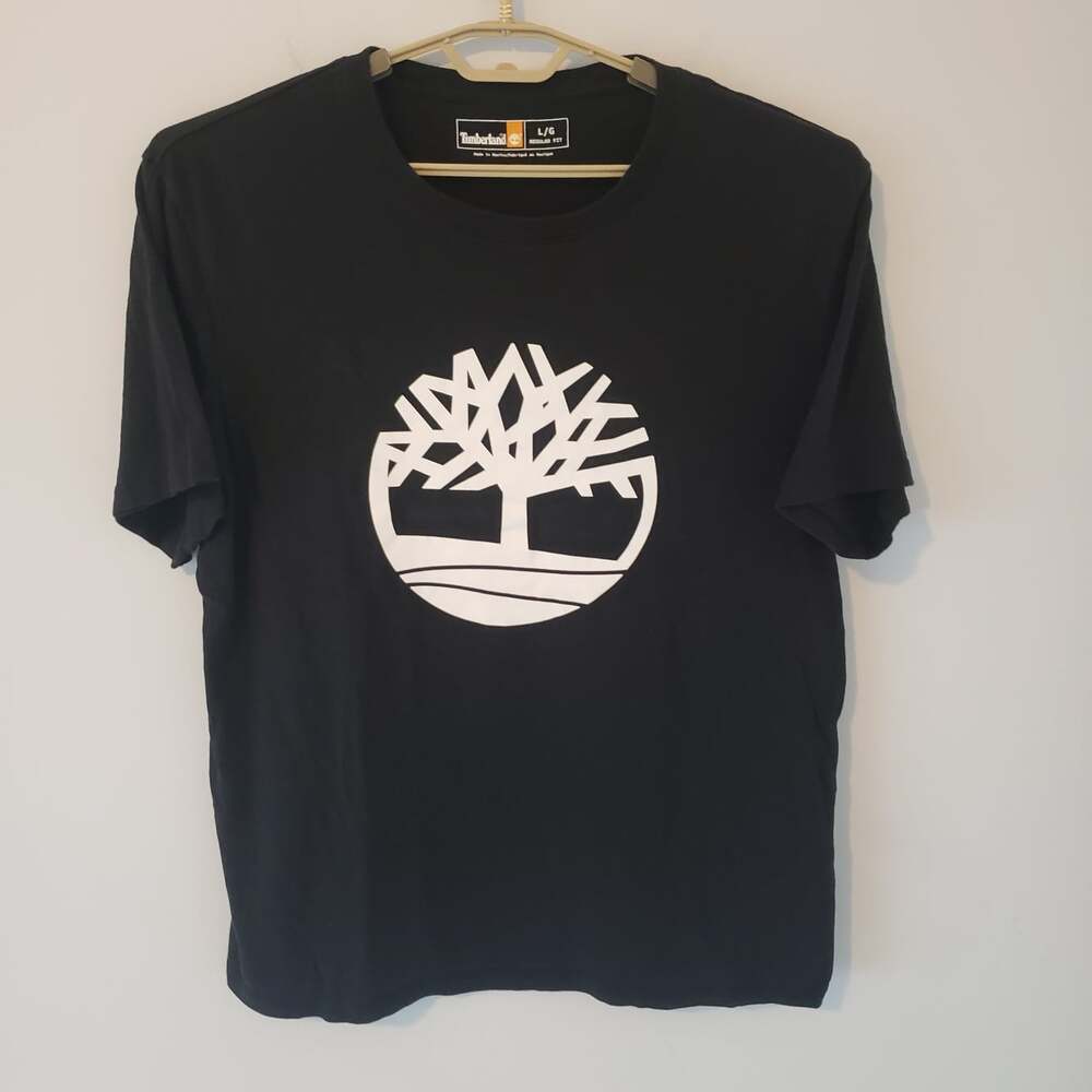 Timberland Men's T-Shirt Black Size L Big Logo Graphic Print Short Sleeve